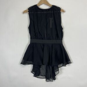 Mustard Seed Black‎ Chiffon Sheer Sleeveless Ruffle Top Blouse Womens Medium NEW